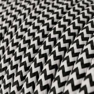 Fir textil retro rotund 2x0,75 zigzag alb/negru Italia