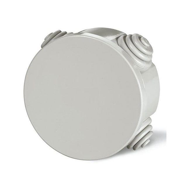 Doza, Cutie de Derivatie, Rotunda Ø80x40mm, Montaj Aplicat, Cu 4 Intrari, Montarea Capacului ( Cu Presiune), Autostingere, Halogen Free, IP44, Gri, 400V, EC400C2 Elettrocanali Italia