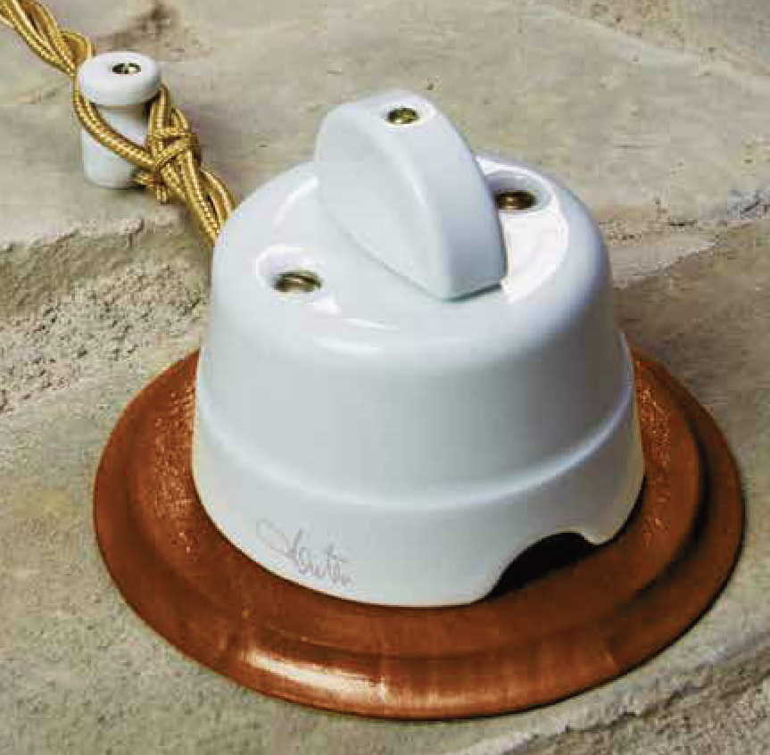 Intrerupator Cap Scara, Ceramica, 10A, 250V, Alb, Country Retro, Fanton, 65x70x70mm