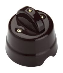 Intrerupator Cap Scara, Ceramica, 10A, 250V, Maro Inchis, Country Retro, Fanton, 65x70x70mm