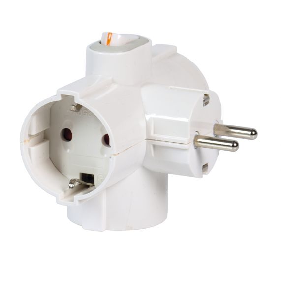 Adaptor Triplu Stecher 3 Prize Cu Intrerupator Luminos Si Protectie Copii 16A 250V 2P+T Alb Fanton