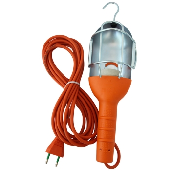 Lampa de Lucru, Protejata de Reflector Metalic, Cablu 5m, 2x0, 75mm H05VV-F, Intrerupator Unipolar, Fisa 2P 10A, Fara bec, Soclu E27 MAX 60W, Oranj, Linia ALADIN, Fanton Italia