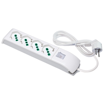 PRELUNGITOR 4 IEȘIRI 2P+T+ÎNTRERUPĂTOR UNIVERSAL 1,5M ALB