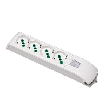 Prelungitor 4 prize, Standart Italian P40 (dual-size) / Schuko, 2P+E, 10/16A, FARA CABLU, Intrerupator LED, Alb, Fanton