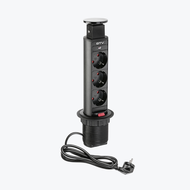 Priza incastrabila în mobilă 3 prize (Schucko) cablu 1.5 m NEGRU