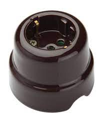 Priza Schuko, 2P+T 16A, Country Retro, Ceramica, Maro Inchis, AC 250V, Fanton, 70x70x55mm