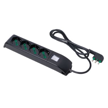 Prelungitor 4 prize, Standart Italian P40 (dual-size) / Schuko, 2P+E, 10/16A, Cablu 1, 5 m, 3G1 H05VV-F, Intrerupator LED, Negru, Fanton Italia
