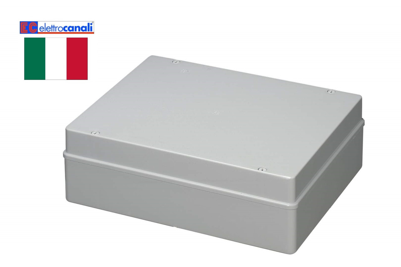 Doza, Cutie de Derivatie, IP56, Montaj Aplicat, Peretii Fara Gauri Predefinite, Montarea Capacului ( Cu Suruburi), Autostingere, Halogen Free, Gri, 400V, 380 x 300 x 120mm, EC410C9 Elettrocanali Italia