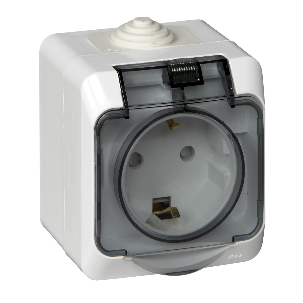 PRIZĂ EXTERIOR 2P+E CĂPAC 16A 250V ALB