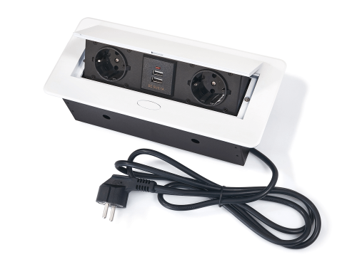 Priza încastrată în blat cu 2 prize și 2x USB 2.1 16A Alb