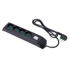 Prelungitor 4 prize, Standart Italian P40 (dual-size) / Schuko, 2P+E, 10/16A, Cablu 5m, 3G1 H05VV-F, Intrerupator LED, Negru, Linia OMEGA, Fanton Italia