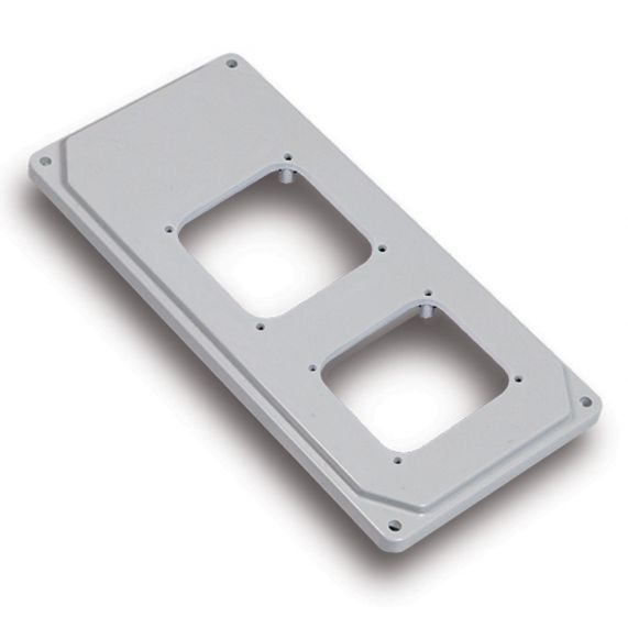 Flansa, Placa, Forata 90x180 mm + 8 suruburi, IP44, Gri, Pentru Montarea a 2 Prize cu Dimensiunile 53x65 mm in Tablouri Electrice Fanton