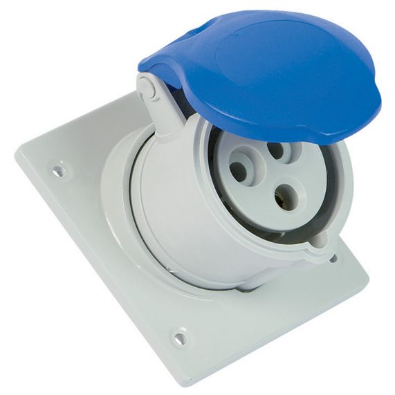 Priza industriala Inclinata, IP44, 2P+E, 16A, Montaj Incastrat, AC 200-250V, 6h, Gri / Albastru, 75x85 mm, Fanton