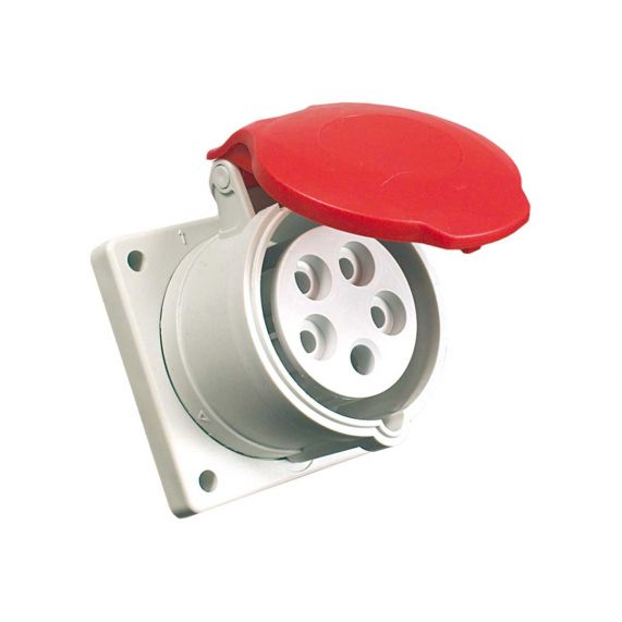 Priza industriala dreapta, IP44, 3P+N+E, 32A, Montaj Incastrat, AC 380-415V, 6h, Gri / Rosu, 90x100 mm, Fanton