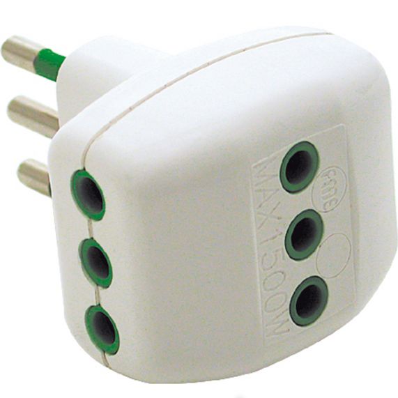 Adaptor Priza Triplu, Fisa Italiana 2P+E, 10A, Cu 3 Prize Italiane 2P+E, 10A, Max 1500W, Alb, Fanton
