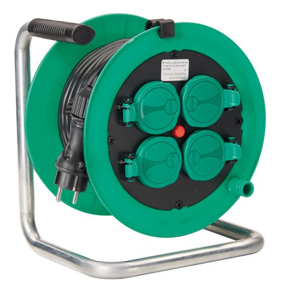 Prelungitor pe tambur 15M, Disc din Plastic Ø195 mm, Cablul 3 x 1, 5 mm² H05VV-F, Discul Central Ø145mm Cu 4 Prize Schuko 2P+E, 16A, IP44, Max 3400W, Cu Capac, Cu Termosiguranta, Fanton Italia