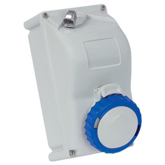 Priza Industriala de Perete, Interblocabila, 2P+E, 16A, 200-250V, 6h, IP67, Albastra, 90x180 mm, Fanton