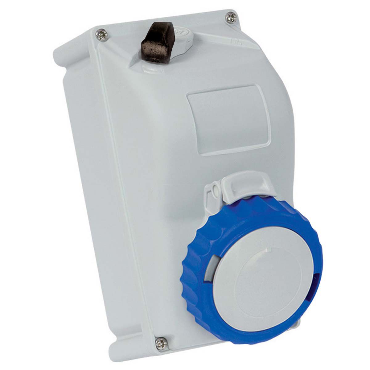 Priza Industriala de Perete, Interblocabila, 2P+E, 32A, 200-250V, 6h, IP67, Gri / Albastru, 90x180 mm, Fanton