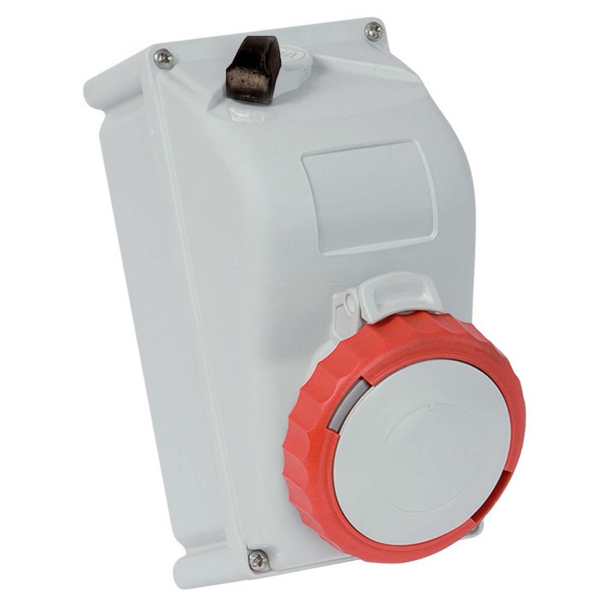 Priza Industriala de Perete, Interblocabila, 3P+E, 32A, 380-415V, 6h, IP67, Gri / Rosu, 90x180 mm, Fanton