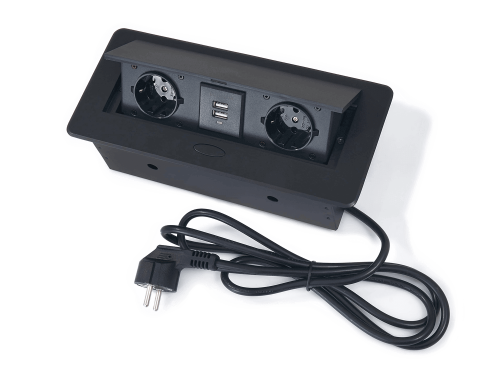 Priza încastrată în blat cu 2 prize și 2x USB 2.1 16A Negru