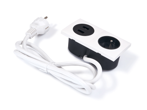 Priză în blat încastrat 1x230V + 2xUSB dublu  16A Albă
