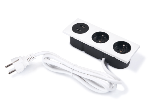 Priză în blat încastrat 2x230V + 2xUSB triplă  16A Albă