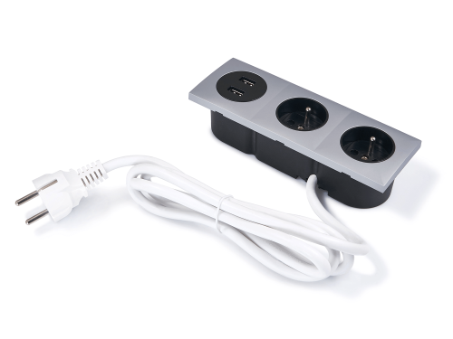 Priză în blat încastrat 2x230V + 2xUSB 16A triplă Silver