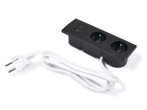 Priză în blat încastrat 2x230V + 2xUSB 16A triplă Negru
