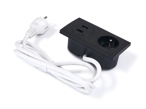Priză  încastrată în blat 1x230V 16A + 2xUSB dublu  Negru